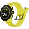 Limonkowy smartwatch z okrągłym wyświetlaczem pokazuje godzinę 19:36, datę 27 kwietnia oraz liczbę kroków 8568. Pasek jest silikonowy, a na kopercie widoczne jest logo "SUUNTO".