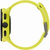 Limonkowy silikonowy smartwatch z widocznym bocznym przyciskiem i pokrętłem, przedstawiony z profilu. Pasek zegarka jest zapięty, a jego kolor jest jednolity.