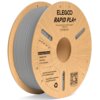 Szpula z szarym filamentem do drukarki 3D, oznaczona jako "ELEGOO RAPID PLA+", o średnicy 1.75 mm i wadze 1 kg. Na opakowaniu widnieje napis: "Spool & Box made from recycled material" oraz kod QR.