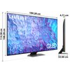 Na zdjęciu widoczny jest telewizor z wyświetlaczem o przekątnej 85 cali, z logo "SAMSUNG" w lewym górnym rogu oraz napisem "QLED" w prawym dolnym rogu. Obok telewizora znajdują się wymiary: 189,28 cm szerokości, 114,38 cm wysokości całkowitej, 108,28 cm w