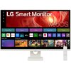 Monitor LG Smart 32U721SA-W.AEU 31.5" 3840x2160px wyświetla interfejs systemu webOS z widocznymi aplikacjami takimi jak Netflix, Prime Video, Disney+, YouTube oraz Xbox. Na ekranie znajdują się także kategorie: Home Office, Games, Music, Home Hub i Sports