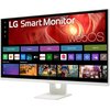 Monitor LG Smart z systemem webOS wyświetla ekran główny z aplikacjami takimi jak Netflix, Prime Video, Disney+, YouTube, Xbox i GeForce Now. Na górze ekranu widnieje napis "LG Smart Monitor webOS", a poniżej znajdują się kategorie takie jak Home Office, 