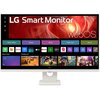 Monitor LG Smart 32U721SA-W.AEU 31.5" 3840x2160px wyświetla interfejs systemu webOS z widocznymi aplikacjami takimi jak Netflix, Prime Video, Disney+, YouTube oraz Xbox. Na ekranie znajdują się również kategorie: Home Office, Games, Music, Home Hub i Spor