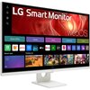 Monitor LG Smart 32U721SA-W.AEU 31.5" 3840x2160px z systemem webOS wyświetla ekran startowy z aplikacjami takimi jak Netflix, Prime Video, Disney+, YouTube oraz ikony kategorii: Home Office, Games, Music, Home Hub, Sports. Na ekranie widoczne są również s
