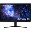 Monitor z wyświetlaczem przedstawiającym dwóch astronautów w jaskini z wirującym, kolorowym portalem. Na ekranie widoczne są napisy: "SAMSUNG" oraz "Odyssey G5".