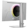 Na zdjęciu widoczny jest tył monitora z okrągłym podświetleniem LED wokół mocowania oraz kilkoma portami, w tym USB i HDMI. Obudowa monitora jest w kolorze jasnoszarym, a na podstawie znajduje się logo producenta.