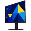 Przedstawiony jest monitor z wyświetlonym na ekranie kolorowym wzorem geometrycznym w odcieniach niebieskiego i żółtego. Na obudowie monitora widoczne jest logo "Samsung".