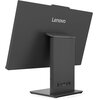 Czarno-szary komputer typu all-in-one marki Lenovo widziany od tyłu, z widocznym logo "Lenovo" na obudowie. Na podstawie monitora znajdują się różne porty, w tym USB i Ethernet.