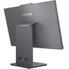 Szary komputer typu All-in-One marki Lenovo z widocznym logo "Lenovo" na tylnej obudowie. Urządzenie posiada pionowy stojak z kilkoma portami, w tym USB i Ethernet, umieszczonymi na jego tylnej części.
