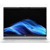 Laptop z wyświetlaczem OLED prezentuje dynamiczną, niebieską grafikę na ekranie. Na obudowie widoczne jest logo HP, a klawiatura ma szare klawisze.