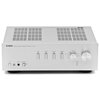 Na zdjęciu widoczny jest srebrny wzmacniacz z logo "YAMAHA" oraz napisem "NATURAL SOUND INTEGRATED AMPLIFIER A-S701". Na panelu przednim znajdują się pokrętła do regulacji basów, tonów wysokich, balansu, głośności oraz selektor wejść, a także przyciski i 