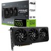 Na zdjęciu znajduje się karta graficzna z trzema wentylatorami oraz opakowanie z napisem "ASUS PRIME Graphics Card" i "GeForce RTX 5050". Na opakowaniu widoczne są także oznaczenia "OC Edition", "8GB GDDR6 Memory", "DLSS 4", "Ray Tracing", "Reflex", "Stud