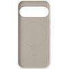 Porcelanowe etui do telefonu z dużym otworem na aparat i napisem "Pixel" na dole. Etui ma gładką powierzchnię z delikatnym okręgiem w centralnej części.