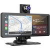 Tablet z zamontowaną kamerą wyświetla mapę z trasą prowadzącą przez "Hoffner Ave" oraz informacje o odległości i czasie do celu. Po prawej stronie ekranu widoczny jest odtwarzacz muzyki z utworem "Seven knot sound" wykonawcy "Supplicate".