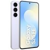 Smartfon z trzema aparatami z tyłu i wyświetlaczem z napisem "Galaxy S25 FE" na ekranie, w kolorze niebieskim. Obudowa jest jasna, a ekran ma cienkie ramki.