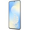 Smartfon z dużym ekranem, na którym widnieje napis "Galaxy S25 FE" na tle gradientu w odcieniach niebieskiego i żółtego. Urządzenie ma cienkie ramki i pojedynczy aparat przedni umieszczony centralnie u góry ekranu.