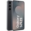 Smartfon z trzema obiektywami aparatu na tylnej obudowie oraz wyświetlaczem z napisem "Galaxy S25 FE". Obudowa jest w kolorze czarnym, a ekran zajmuje prawie całą przednią powierzchnię urządzenia.