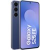 Smartfon z granatową obudową i trzema aparatami z tyłu, wyświetlający na ekranie napis "Galaxy S25 FE". Ekran ma gradientowe tło w odcieniach niebieskiego i fioletowego.
