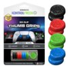 Opakowanie produktu "Nakładki na analogi KONTROLFREEK Thumb Grip" z widocznymi kolorowymi nakładkami w kolorach czarnym, czerwonym, niebieskim i zielonym. Na opakowaniu znajdują się napisy: "steelseries", "KONTROLFREEK", "NO-SLIP THUMB GRIPS", "UPGRADE YO