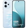 Smartfon z widocznym ekranem i tylnym panelem, na którym znajdują się dwa duże obiektywy aparatu oraz mniejszy obiektyw i lampa błyskowa. Na ekranie widoczny jest napis: "OPPO AI Phone OPPO Reno14 FS 5G".