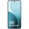 Smartfon z niebieskim ekranem, na którym widnieje tekst: "OPPO AI Phone OPPO Reno14 FS 5G".