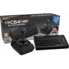Pudełko z napisem "THE C64 MINI BLACK EDITION" zawiera grafikę przedstawiającą czarną konsolę z joystickiem. Na opakowaniu widnieje informacja o "25 INCREDIBLE GAMES" oraz oznaczenie wiekowe "USK 12".