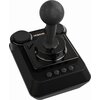 Czarny joystick z okrągłą gałką i kilkoma przyciskami na podstawie, z widocznym logo "THEC64" w kolorach tęczy. Urządzenie ma teksturowaną powierzchnię i prostokątną podstawę.