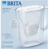 Na zdjęciu znajduje się przezroczysty dzbanek filtrujący z białą pokrywką, na której widoczny jest napis "BRITA". Obok dzbanka znajdują się opisy funkcji, takie jak "BRITA Smart Light", "MAXTRA PRO" oraz "Easy to use & convenient", a także logo "BRITA" w 