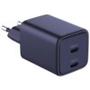 Czarna ładowarka sieciowa z dwoma portami USB-C oznaczonymi jako "USB-C1" i "USB-C2". Produkt ma kompaktowy, prostokątny kształt z zaokrąglonymi krawędziami.