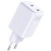 Biała ładowarka sieciowa z dwoma portami USB-C oznaczonymi jako "USB-C1" i "USB-C2", z widocznym logo "3mk" na obudowie. Produkt ma wtyczkę do gniazdka elektrycznego.
