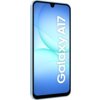 Smartfon w jasnoniebieskim kolorze z wyświetlaczem, na którym widnieje napis "Galaxy A17". Urządzenie ma cienkie ramki i niewielkie wcięcie na kamerę u góry ekranu.