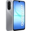 Na zdjęciu widoczny jest szary smartfon z dużym ekranem, na którym wyświetlany jest napis "Galaxy A17". Obok ekranu widać tylną część urządzenia z trzema obiektywami aparatu i logo producenta.