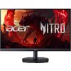 Monitor marki Acer z serii Nitro wyświetla grafikę przedstawiającą postać stojącą przed dużym, czerwonym smokiem w fantastycznym krajobrazie. Na ekranie widoczne są napisy "acer" i "NITRO".