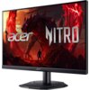 Monitor marki Acer z serii Nitro wyświetla dynamiczną grafikę z postacią i dużym, czerwonym smokiem na tle ognistego krajobrazu. Na ekranie widoczne są napisy "acer" i "NITRO".
