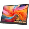 Monitor z kolorowym, abstrakcyjnym wzorem na ekranie, z oznaczeniami: "FHD 1200P", "100% sRGB", "16:10", "178° View angle".