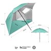 Zdjęcie przedstawia zielony parasol plażowy NILS CAMP NC17114 2w1 XXL o wymiarach 240 cm, z odpinaną podłogą i ochroną UV. Na zdjęciu widoczne są wymiary: 102 cm, 130 cm, 140 cm, 250 cm, 240 cm i 215 cm oraz ikony oznaczające XXL, odpinaną podłogę i ochro
