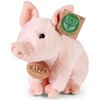 Pluszowa świnka w jasnoróżowym kolorze z metką "ECO FRIENDLY RAPPA ORIGINAL" oraz okrągłą zawieszką z napisem "RAPPA EXCLUSIVE COLLECTION".