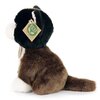 Pluszowa maskotka kota z brązowym tułowiem, czarną głową i białymi łapkami, z metką "ECO FRIENDLY RAPPA ORIGINAL" przyczepioną do ucha. Maskotka siedzi bokiem, prezentując puszysty ogon.