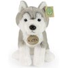 Na zdjęciu znajduje się pluszowa maskotka przedstawiająca siedzącego psa husky, wykonana z materiałów ekologicznych. Na maskotce widoczne są dwa oznaczenia: jedno z napisem "ECO FRIENDLY RAPPA ORIGINAL", a drugie z napisem "RAPPA EKSKLUZIVNI KOLEKCE EXCLU