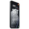 Na zdjęciu widoczny jest czarny smartfon z wyświetlaczem, na którym znajdują się informacje: "Xiaomi HyperAI", "Xiaomi 15T Pro", "Obiektyw optyczny Leica Summilux", "Procesor MediaTek Dimensity 9400+", "Wyświetlacz 6.83” z odświeżaniem do 144Hz", "Pojemna