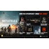 Na zdjęciu znajduje się reklama gry "Battlefield 6" z napisem "Zamów teraz w przedsprzedaży i zdobądź pakiet 'Grabarz'". Widoczne są elementy takie jak skórka żołnierza, pakiet broni "Topór", naszywka żołnierza, zawieszka na broń "Bandolier", karta gracza
