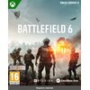 Okładka gry "Battlefield 6" na Xbox Series X przedstawia żołnierzy na tle miasta z wybuchami i przelatującymi samolotami. Widoczne są loga "BF Studios" i "Electronic Arts", oznaczenie wiekowe 16+ oraz informacja "Requires: Internet".