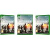 Na zdjęciu widoczne są trzy opakowania gry "Battlefield 6" na Xbox Series X, z grafiką przedstawiającą żołnierzy na tle płonącego miasta i lecących samolotów. Na opakowaniu znajdują się logotypy Xbox, EA, DICE oraz oznaczenie wiekowe 16.