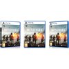 Na zdjęciu widoczne są trzy opakowania gry "Battlefield 6" na PS5, z grafiką przedstawiającą żołnierzy na tle płonącego miasta i lecących samolotów. Na dole opakowania znajdują się logotypy "STUDIOS" i "Electronic Arts" oraz oznaczenie wiekowe 16.
