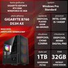 Na zdjęciu znajduje się komputer z widocznymi specyfikacjami: karta graficzna GIGABYTE GeForce RTX 5060 Windforce OC 8GB, płyta główna GIGABYTE B760 DS3H AX, procesor Intel Core i5-14400F, zasilanie DEEPCOOL PL650D 650W 80+Bronze, obudowa DEEPCOOL CH560 c
