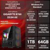 Na zdjęciu znajduje się komputer z widocznymi specyfikacjami: karta graficzna GIGABYTE GeForce RTX 5060 Ti Windforce OC 16GB, płyta główna GIGABYTE B760 DS3H AX, zasilanie DEEPCOOL PL650D 650W 80+Bronze, procesor Intel Core i5-14400F, obudowa DEEPCOOL CH5