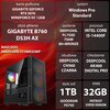 Na zdjęciu znajduje się komputer z widocznymi specyfikacjami: karta graficzna GIGABYTE GEFORCE RTX 5070 WINDFORCE OC 12GB, płyta główna GIGABYTE B760 DS3H AX, zasilanie DEEPCOOL PL750D 750W 80+BRONZE, procesor INTEL CORE I5-14400F, obudowa DEEPCOOL CH560 