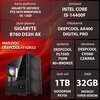 Na zdjęciu znajduje się komputer z widocznymi specyfikacjami: karta graficzna GIGABYTE GeForce RTX 5070 Windforce OC 12GB, procesor Intel Core i5-14400F, płyta główna GIGABYTE B760 DS3H AX, chłodzenie Deepcool AK400 Digital Pro, zasilanie Deepcool PL750D 