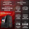 Na zdjęciu znajduje się komputer z widocznymi specyfikacjami: karta graficzna GIGABYTE GeForce RTX 5070 Windforce OC 12GB, płyta główna GIGABYTE B760 DS3H AX, zasilanie DEEPCOOL PL750D 750W 80+Bronze, procesor Intel Core i5-14400F, obudowa DEEPCOOL CH560 