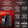 Na zdjęciu znajduje się komputer z widocznymi specyfikacjami: karta graficzna GIGABYTE GeForce RTX 5070 Windforce OC 12GB, płyta główna GIGABYTE B760 DS3H AX, zasilanie DEEPCOOL PL750D 750W 80+Bronze, procesor Intel Core i5-14400F, obudowa DEEPCOOL CH560 